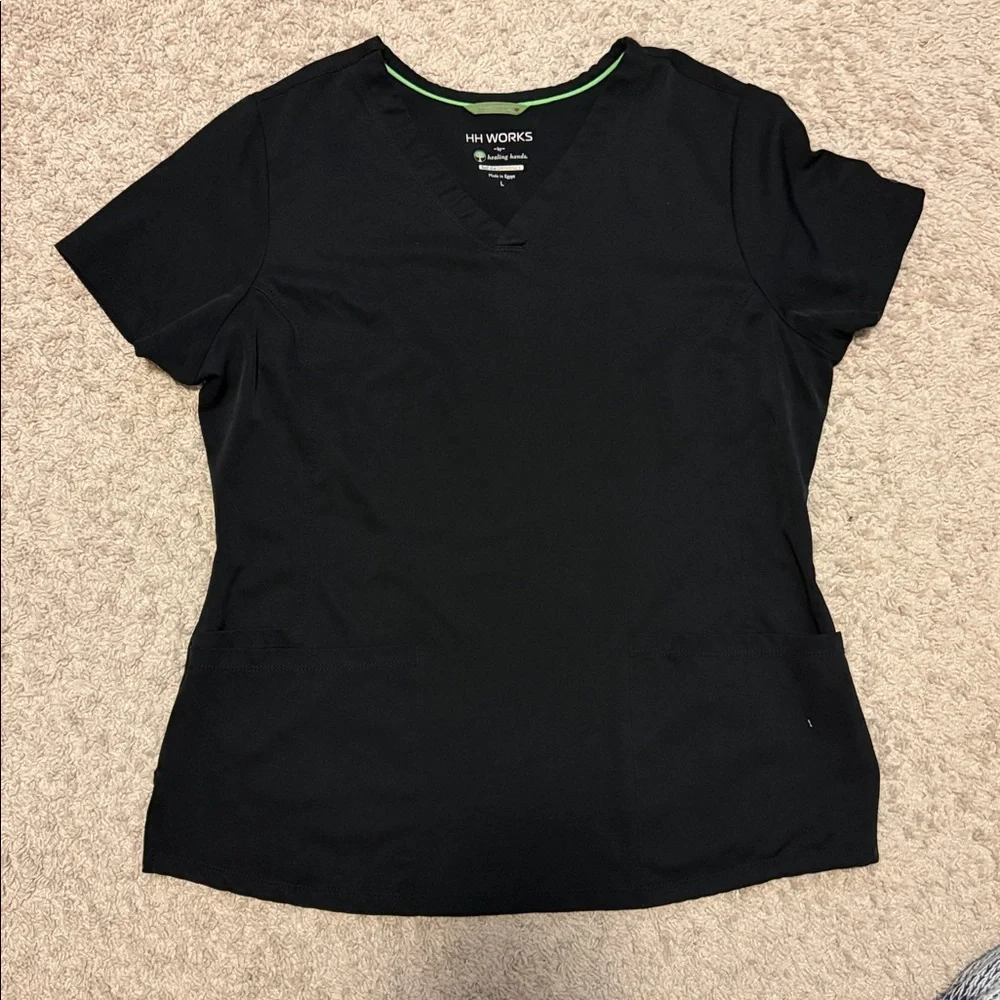Healing Hands Black Scrub Top and Pants Set Large - Picture 3 of 5
